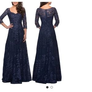 LA FEMME FLORAL EMBROIDED MESH A-LINE GOWN SIZE 18